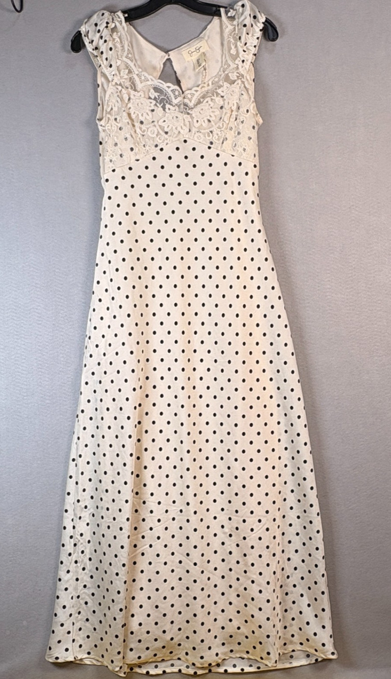 Jessica Simpson Women's Large Cream Black Polka Dot Lace Maxi Dress NWT
